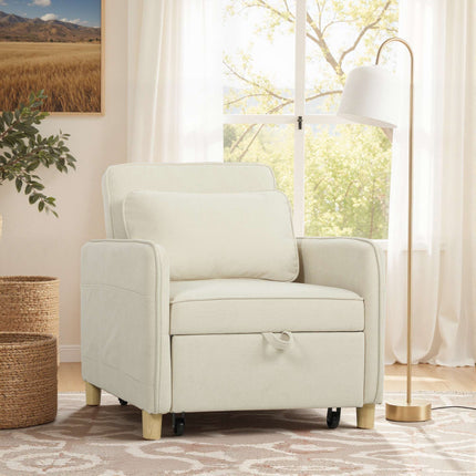 Convertible Sleeper Chair, Foam Padding, Beige Fabric