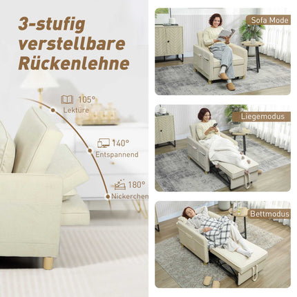 Convertible Sleeper Chair, Foam Padding, Beige Fabric