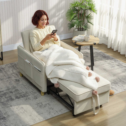 Convertible Sleeper Chair, Foam Padding, Beige Fabric