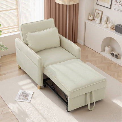 Convertible Sleeper Chair, Foam Padding, Beige Fabric