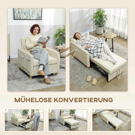 Convertible Sleeper Chair, Foam Padding, Beige Fabric