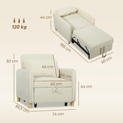 Convertible Sleeper Chair, Foam Padding, Beige Fabric