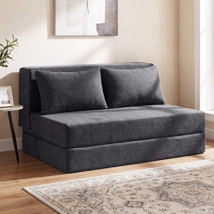 Convertible Sofa Bed, 3-in-1 Chenille, 2 Cushions, Grey