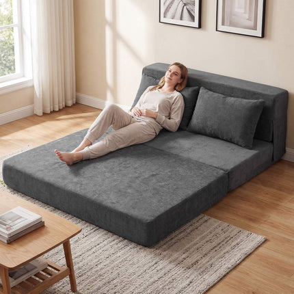 Convertible Sofa Bed, 3-in-1 Chenille, 2 Cushions, Grey
