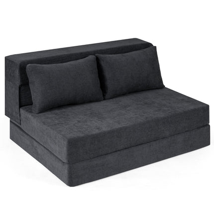 Convertible Sofa Bed, 3-in-1 Chenille, 2 Cushions, Grey