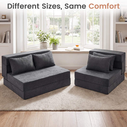 Convertible Sofa Bed, 3-in-1 Chenille, 2 Cushions, Grey