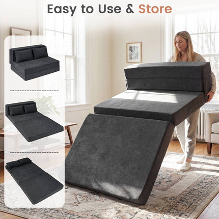 Convertible Sofa Bed, 3-in-1 Chenille, 2 Cushions, Grey
