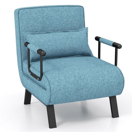 Convertible Sofa Bed Chair, 6-Position, Linen, Blue