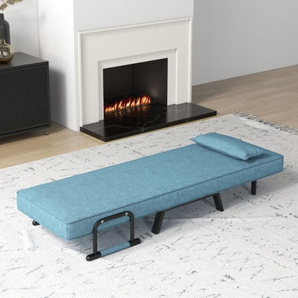 Convertible Sofa Bed Chair, 6-Position, Linen, Blue
