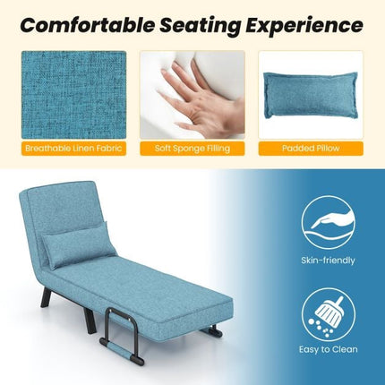 Convertible Sofa Bed Chair, 6-Position, Linen, Blue