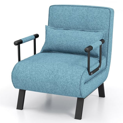 Convertible Sofa Bed Chair, 6-Position, Linen, Blue