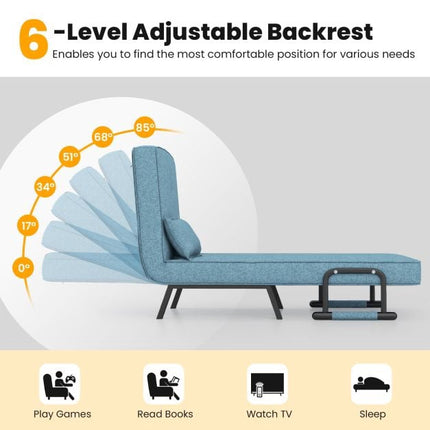 Convertible Sofa Bed Chair, 6-Position, Linen, Blue