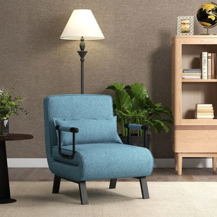 Convertible Sofa Bed Chair, 6-Position, Linen, Blue
