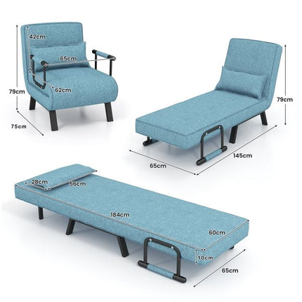 Convertible Sofa Bed Chair, 6-Position, Linen, Blue