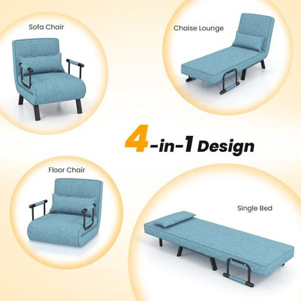 Convertible Sofa Bed Chair, 6-Position, Linen, Blue