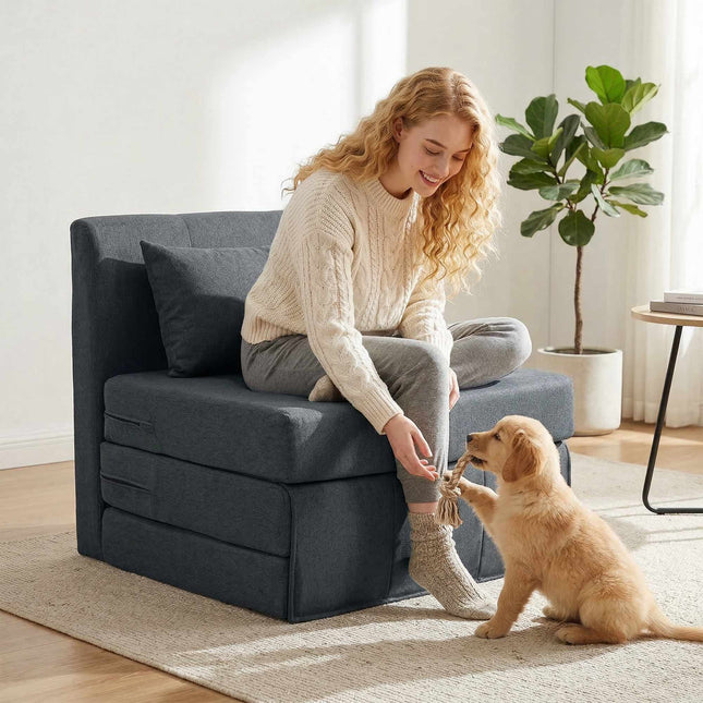 Schlafsofa mit Leinenstruktur, Dunkelgrau