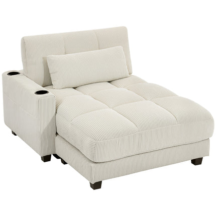 Convertible Sofa Bed with Cushions, Cup Holders, Cream White