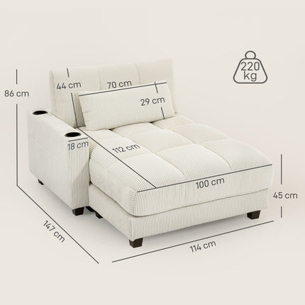 Convertible Sofa Bed with Cushions, Cup Holders, Cream White