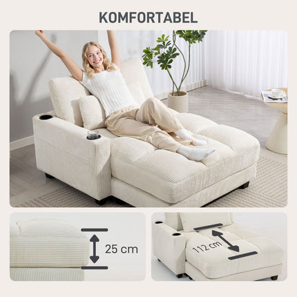 Convertible Sofa Bed with Cushions, Cup Holders, Cream White