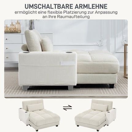Convertible Sofa Bed with Cushions, Cup Holders, Cream White