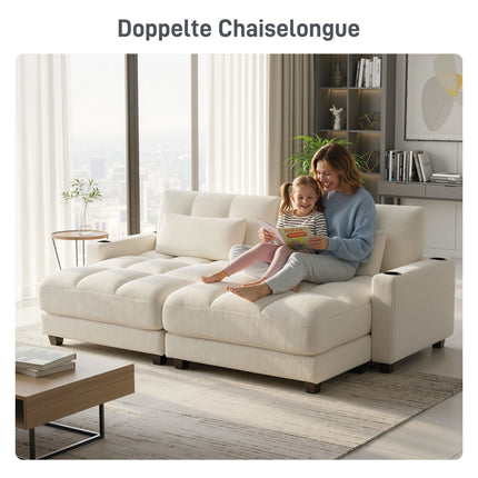 Convertible Sofa Bed with Cushions, Cup Holders, Cream White