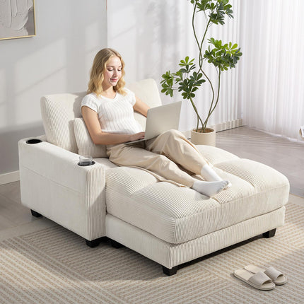 Convertible Sofa Bed with Cushions, Cup Holders, Cream White