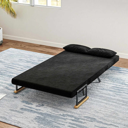 Convertible Velvet Sleeper Sofa, Black, Includes 2 Cushions