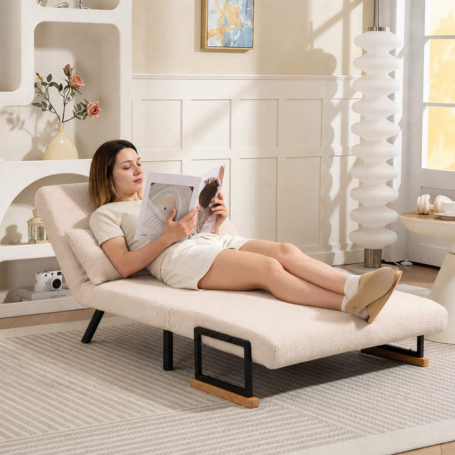 Schlafsofa aus Samt mit Kissen, Beige