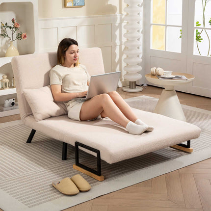 Schlafsofa aus Samt mit Kissen, Beige