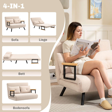 Schlafsofa aus Samt mit Kissen, Beige