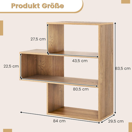 Konvexes Bücherregal mit Kippsicherung, 3 Ablagen, 84x83,5 cm
