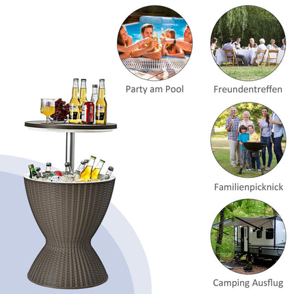 Kühlbox Hocker Gartentisch Terrassentisch höhenverstellbar Eiskühler Getränkekühler Gartentisch Braun