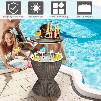 Kühlbox Hocker Gartentisch Terrassentisch höhenverstellbar Eiskühler Getränkekühler Gartentisch Braun