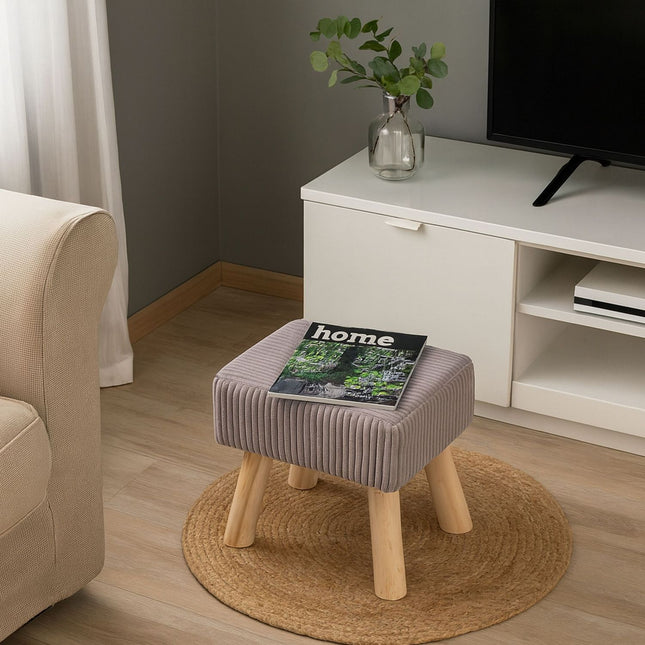 Kord-Pouffe – Polsterhocker mit Holzbeinen