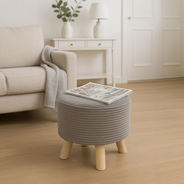 Kord-Sitzpouf – Gepolsterter Hocker mit Holzfüßen