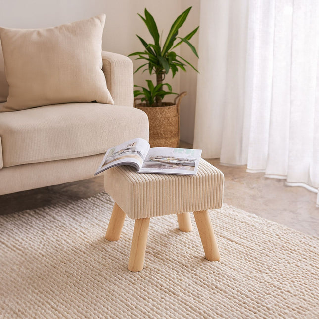 Cord-Pouffe – Weicher Sitz, Holzbeine