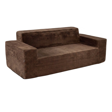Cord-Dreisitzer-Sofa mit hoher Rückenlehne und breiten Armlehnen, Braun