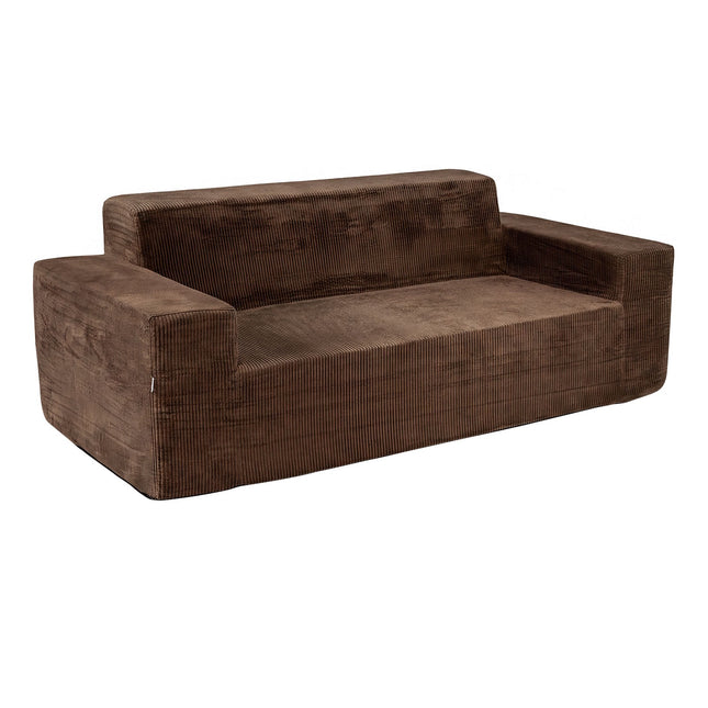 Cord-Dreisitzer-Sofa mit hoher Rückenlehne und breiten Armlehnen, Braun