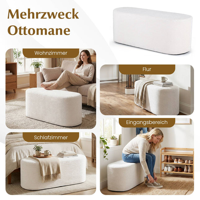 Ottomanbank aus Cord, 120 cm, Beige, hochdichter Schaumstoff