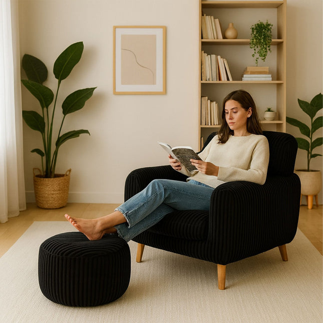 Kord-Pouf – Rundes Bodenkissen im Boho-Stil