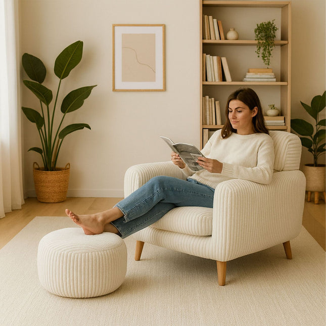 Kord-Pouf – Rundes Bodenkissen, weicher Bezug