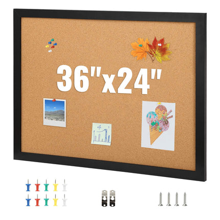 Cork Bulletin Board 36 x 24 in, MDF Frame, 10 Pins