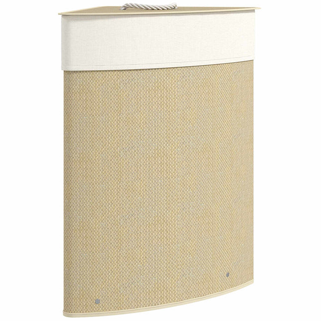 Wäschekorb aus Bambus, Eckig, mit Deckel, 55L, Creme