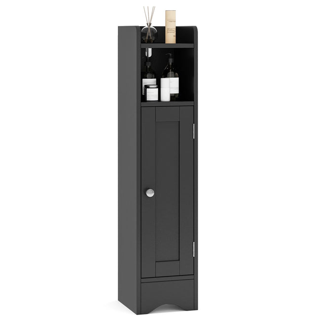 Corner Bathroom Floor Cabinet, 1 Door, Adjustable Shelves, Black