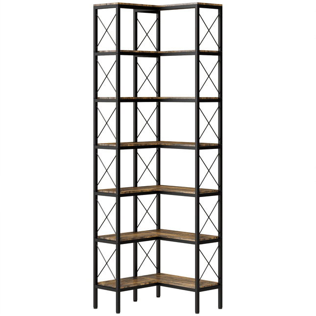 Corner Bookshelf, L-Shaped 6-Tier, Metal Frame, 200 cm