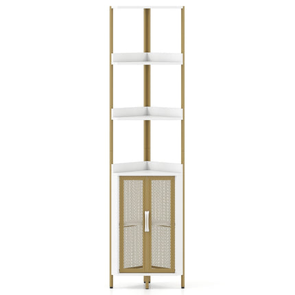 Eckregal mit Schrank & Metallrahmen, 170 cm, Weiß