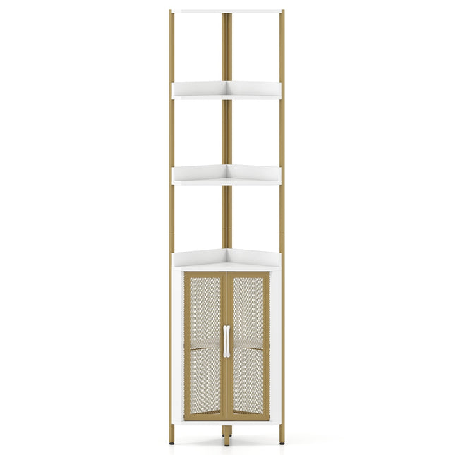Rohový regál se skříňkou a kovovým rámem, 170 cm, bílá