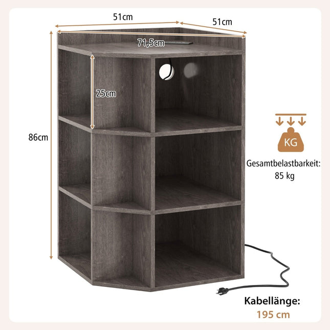 Eckregal mit Ladestation, 9 Ablagen, Grau