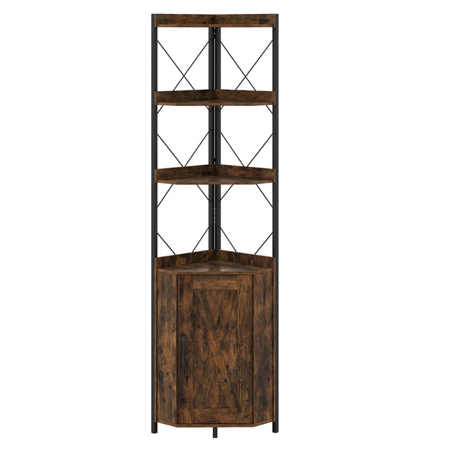 Corner Bookshelf with Storage, 5-Tier, Rustic Brown, 180 cm