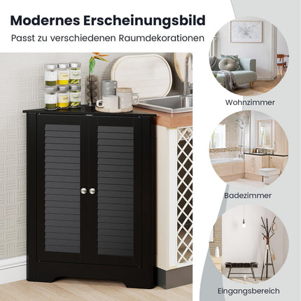 Eckschrank mit Lamellentüren, verstellbarem Einlegeboden, Schwarz